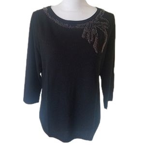 Talbots Embellished Bow Merino Sweater Black Size Large